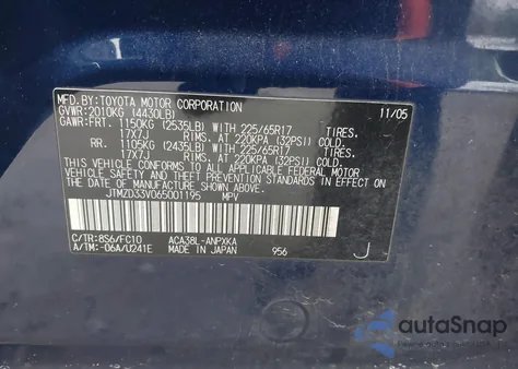 2006 Toyota Rav4 from USA, damaged, VIN JTMZD33V065001195